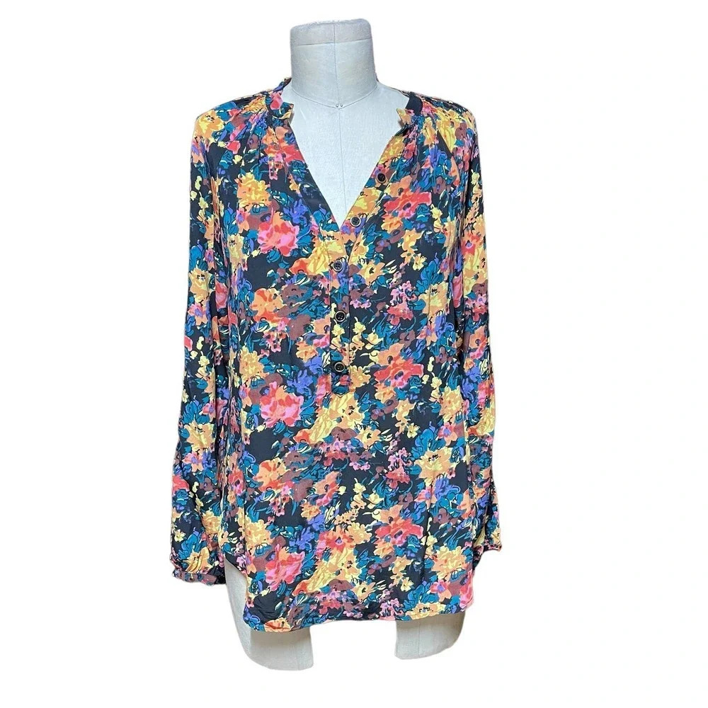 Yumi Kim Trinia Silk Floral Print Top‎ Yellow Black Size Small